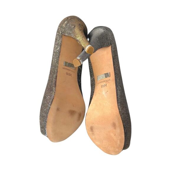 Badgley Mischka Heels - Silver Sparkle Peep Toe 5 inch Stiletto - Leather Soles - Picture 5 of 12